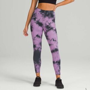 Lululemon Power Thru High Rise Leggings 6 Women Tie Die Wisteria Purple Graphite
